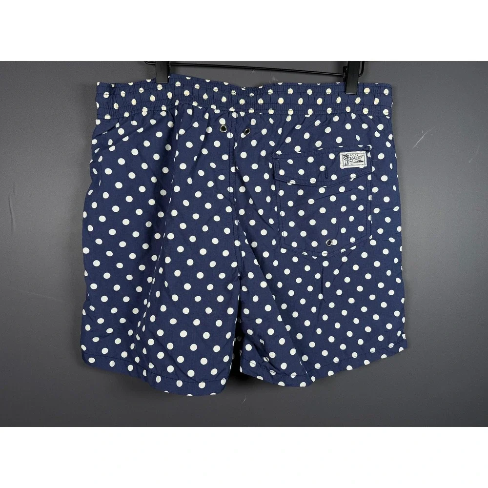 Polo Ralph Lauren Mens Small Navy Blue Polka Dot Swim Trunks Shorts Yellow Pony